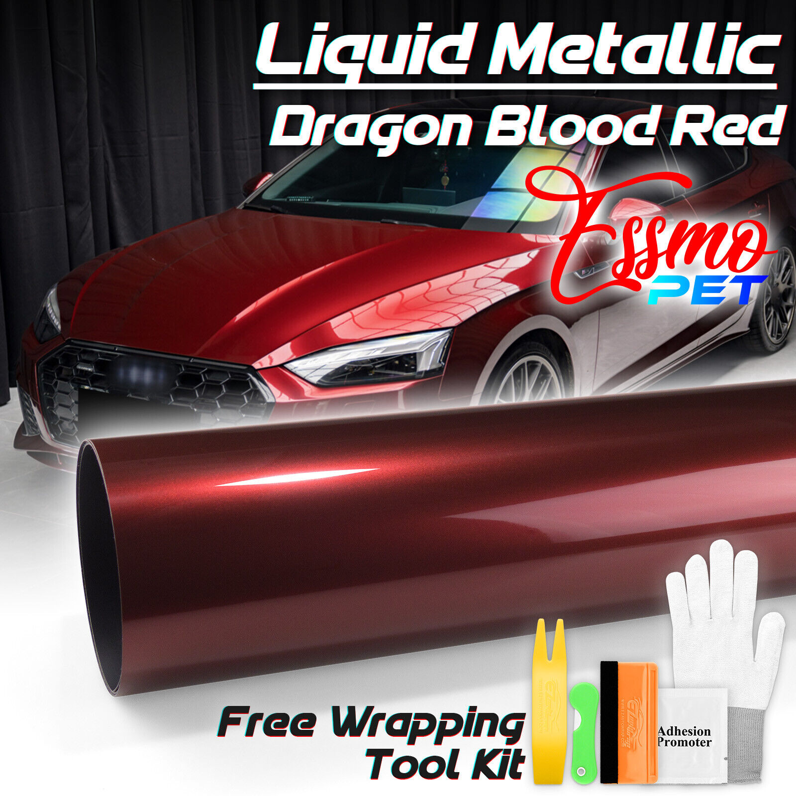 ESSMO PET Liquid Metallic Dragon Blood Red Car Vinyl Wrap Decal Sticker Paint