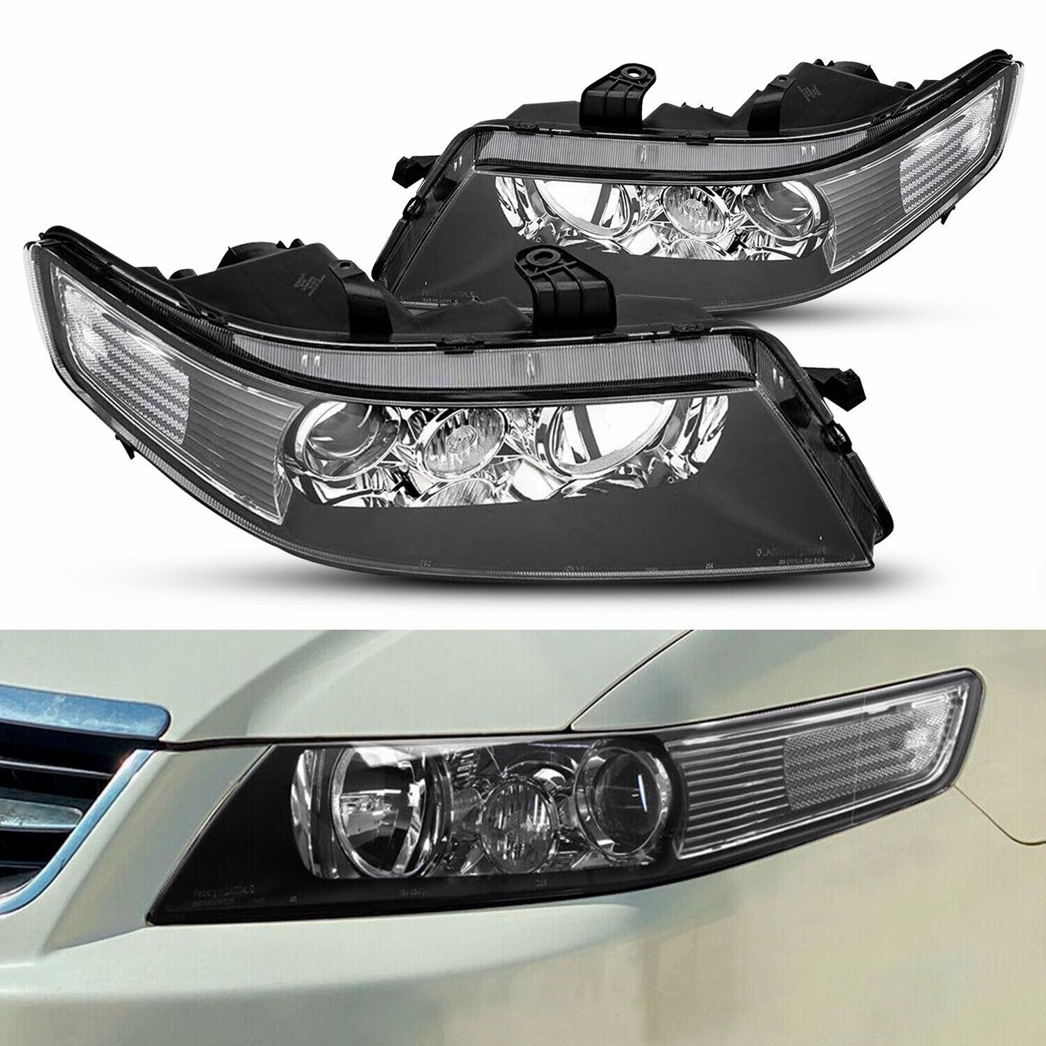 For 2004-2008 Acura TSX Black Clear Projector Headlights HeadLamps Signal