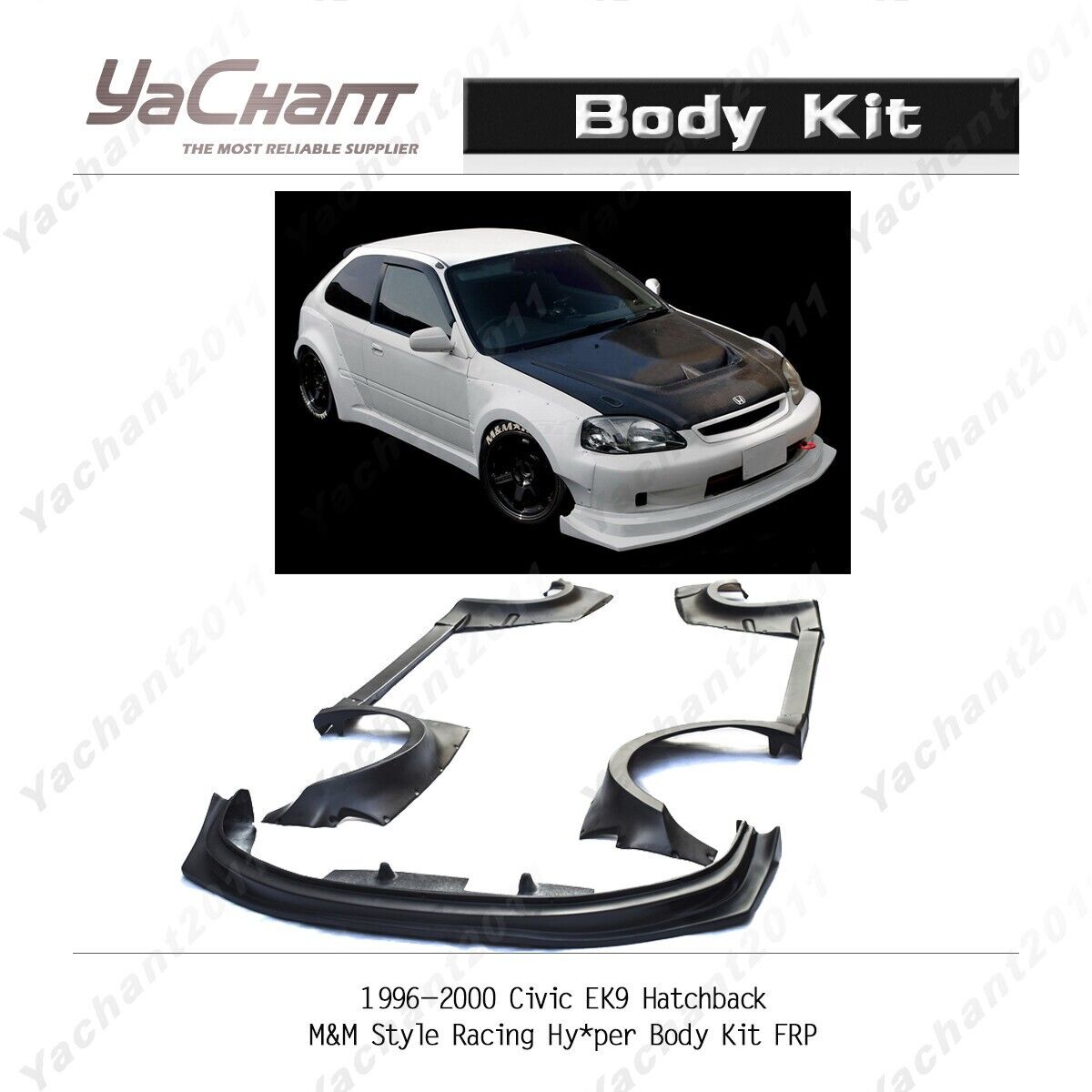 FRP M&M Style Racing Hyper Body Kit For 96-00 Civic EK Hatchback  Fender Lip