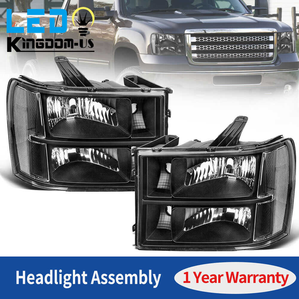 Headlights Assembly For 2007-2013 GMC Sierra 1500 2500HD 3500HD Headlamps 07-13