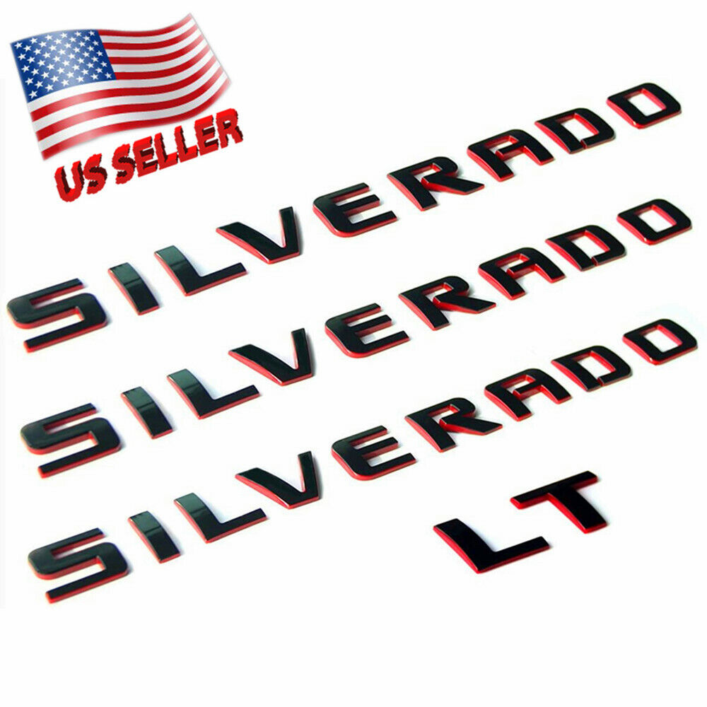 4PCS Black & Red Emblems Letter Badge Nameplate For Chevy SILVERADO LT 1500 2500