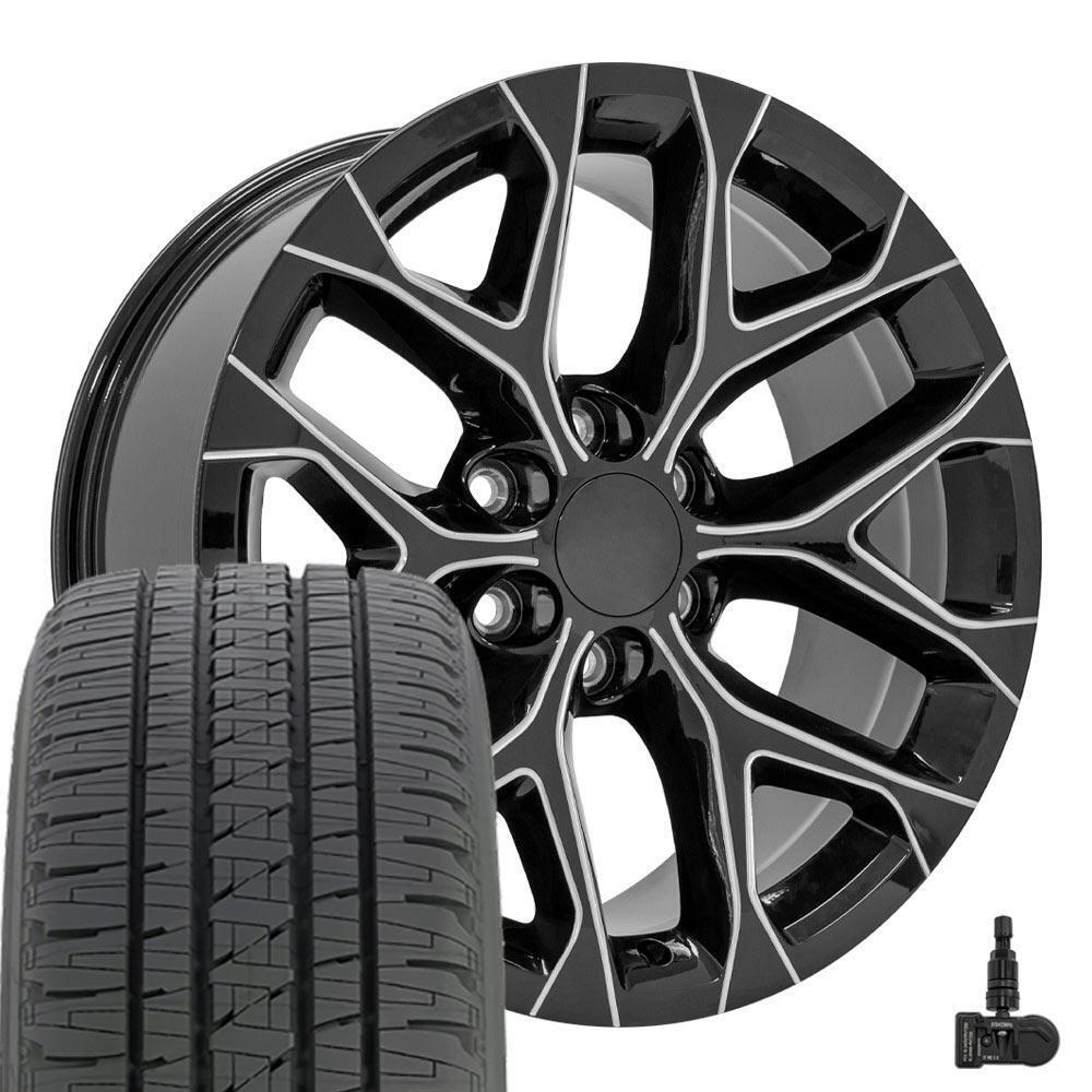 20 in Milled Black Snowflake Rims Bridgestone Tire TPMS Set Fits Sierra Yukon