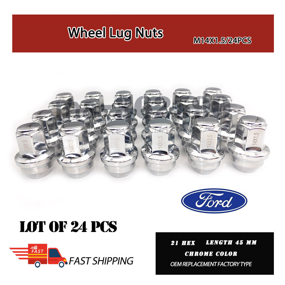 Set of 24 Ford F-150 2015-2022 14x1.5mm 21hex 45mm Chrome Lug Nuts