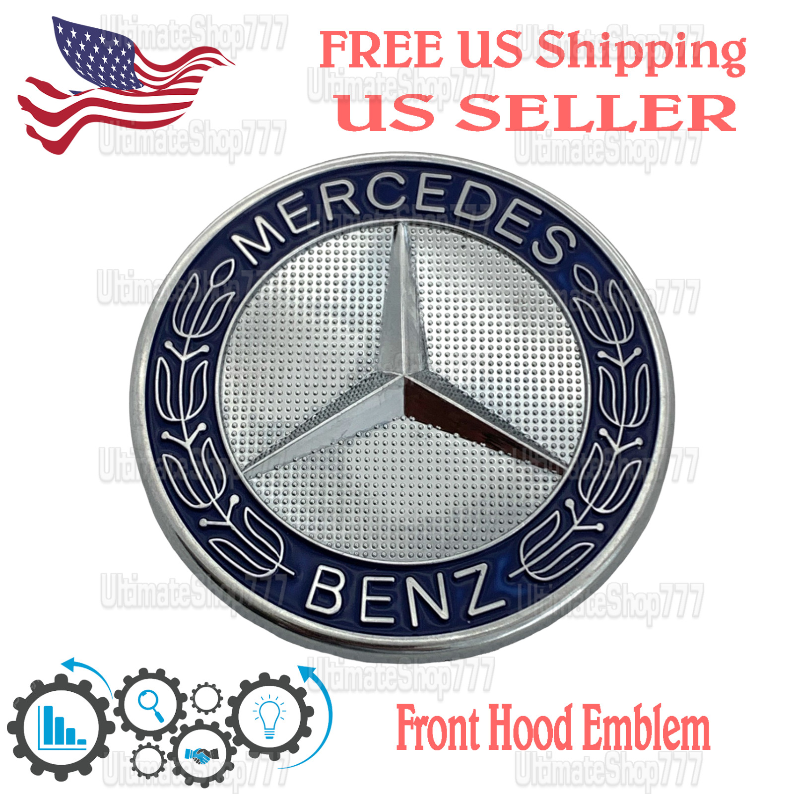 Front Hood Emblem Star For Mercedes-Benz Laurel Wreath Badge C E Class