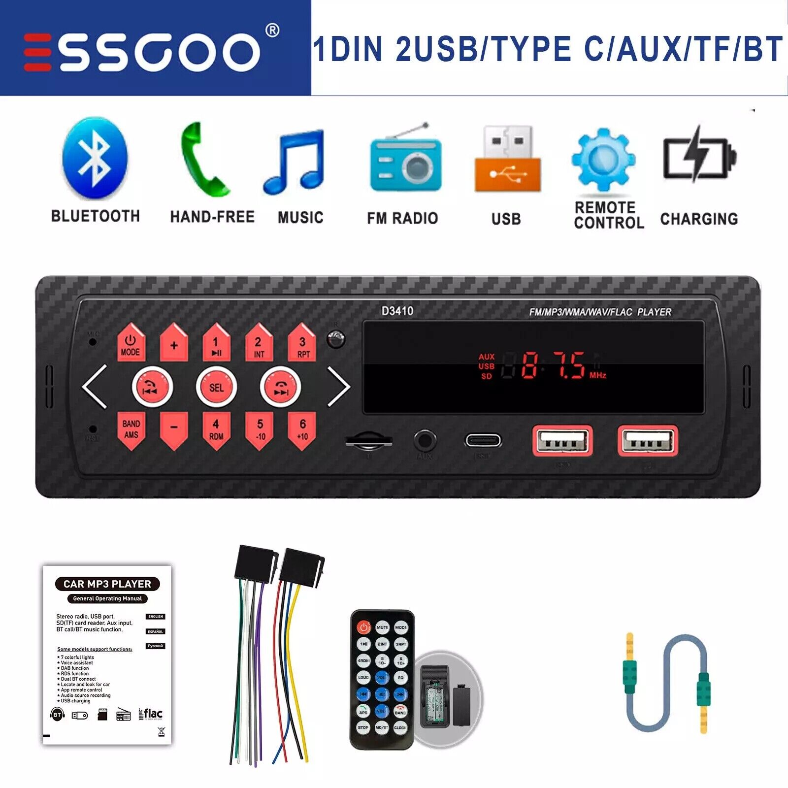 Bluetooth Car Stereo MP3 Radio Player Audio In-Dash FM Aux Input Receiver SD USB