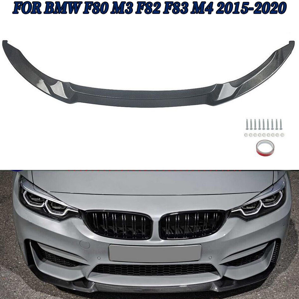 For BMW M3 F80 M4 F82 F83 2015-on CS Style Front Bumper Lip Carbon Fiber Style