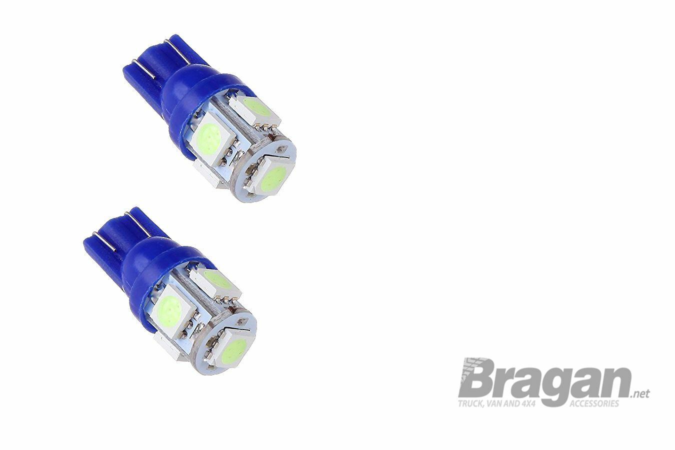 2x 12v/24v T10 W5W 501 Capless Wedge 5 SMD 5050 LED Blue Park Light Side Bulbs