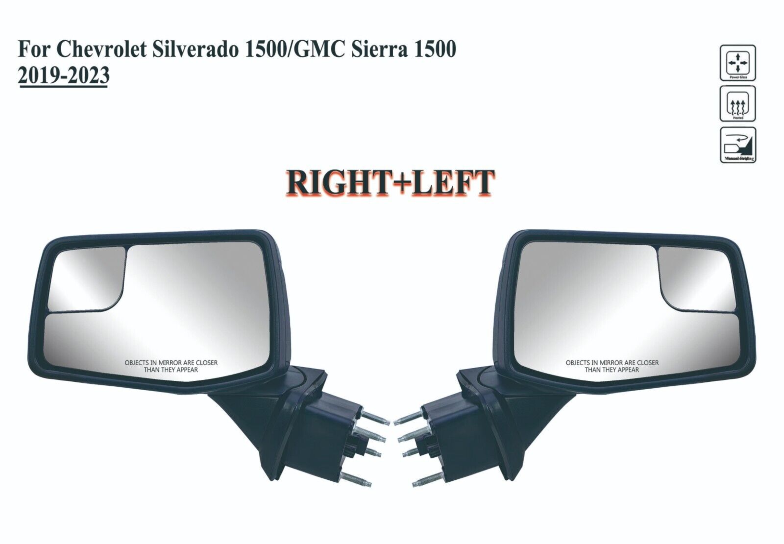 Pair Right and Left Side Mirror Power Heat for Chevro Silverado/GMC Sierra 19-23