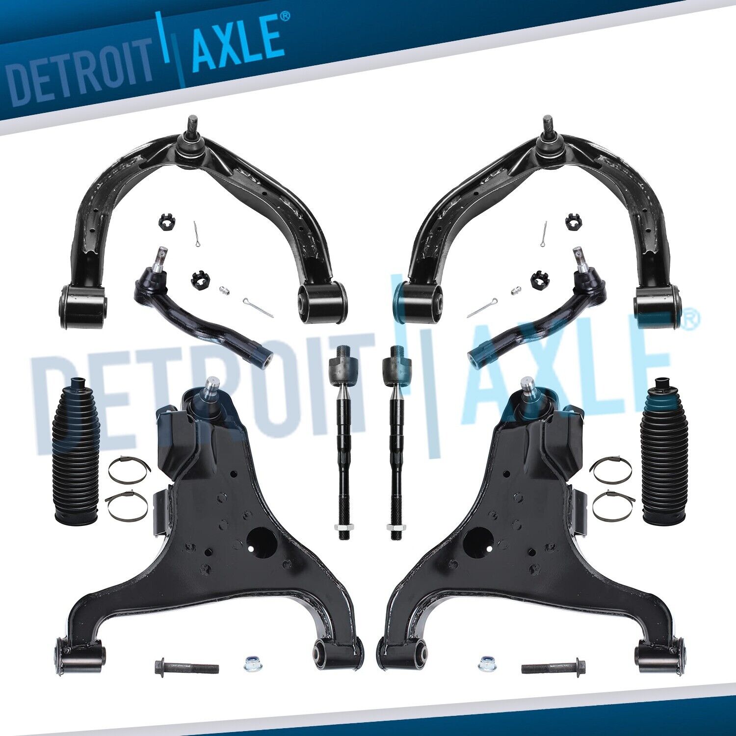 Front Lower Upper Control Arms + Tierods for Infiniti QX56 Nissan Armada Titan
