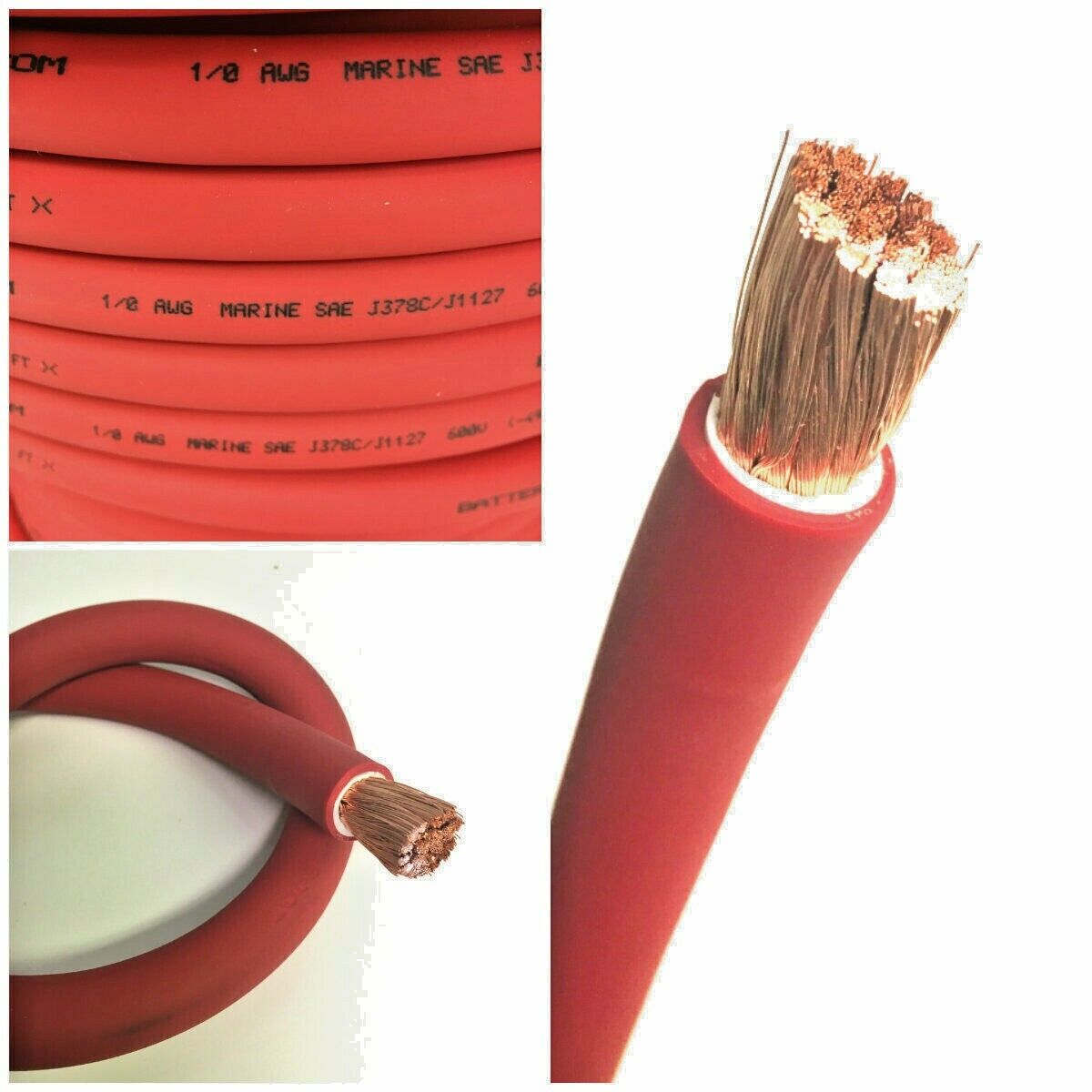 1/0 AWG 0 Gauge Battery Cable Red Pure OFC Copper Power Wire Made in USA 