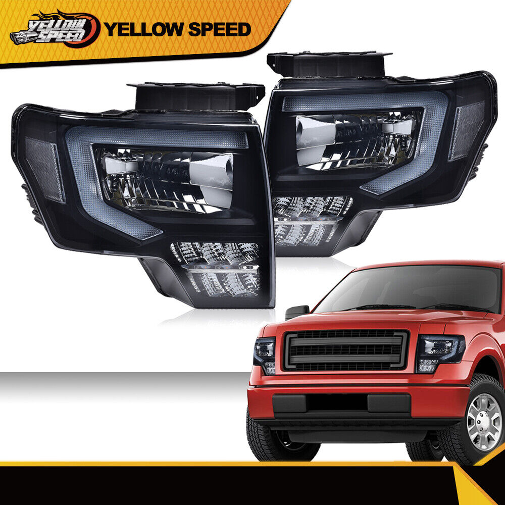 Fit For 2009-2014 Ford F-150 Black/Smoke Projector Headlight LED Tube Head Lamps