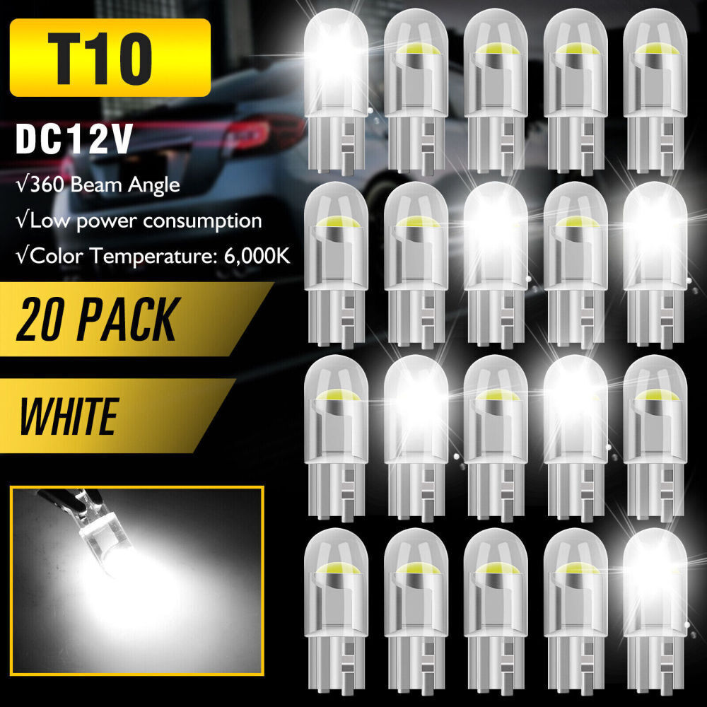 20x T10 194 168 W5W 2825 COB LED License Plate Interior Light Bulbs 6000K White