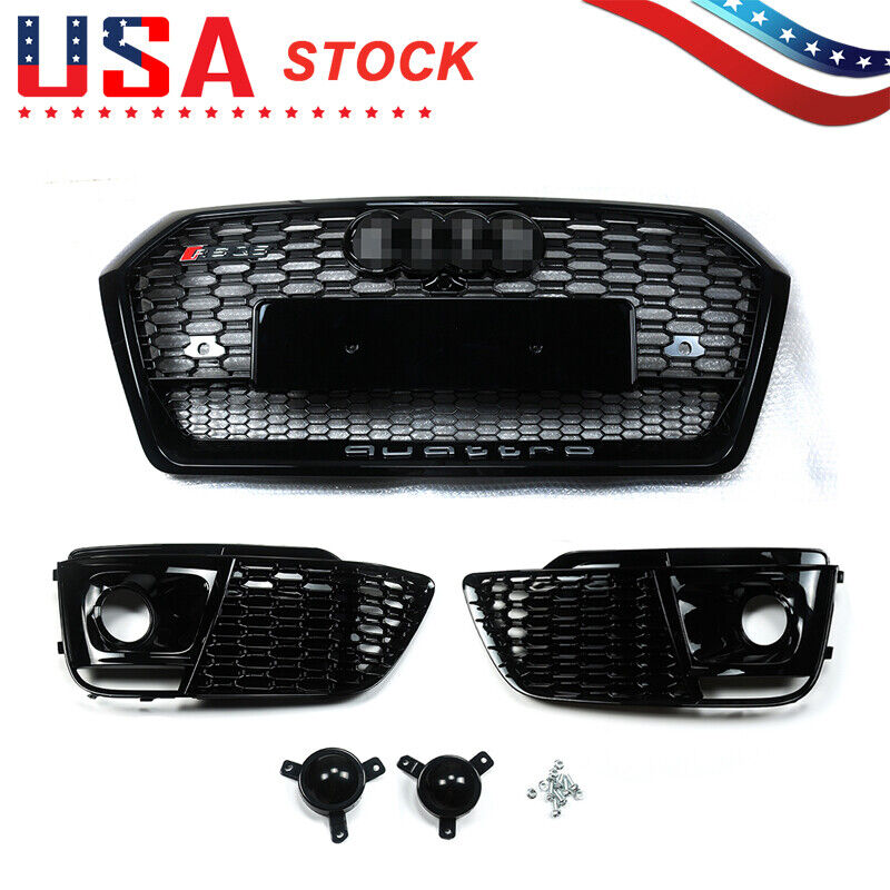 RSQ5 FRONT HONEYCOMB MESH GRILL + FOG LAMP GRILLES FOR AUDI Q5 SQ5 2018 2019