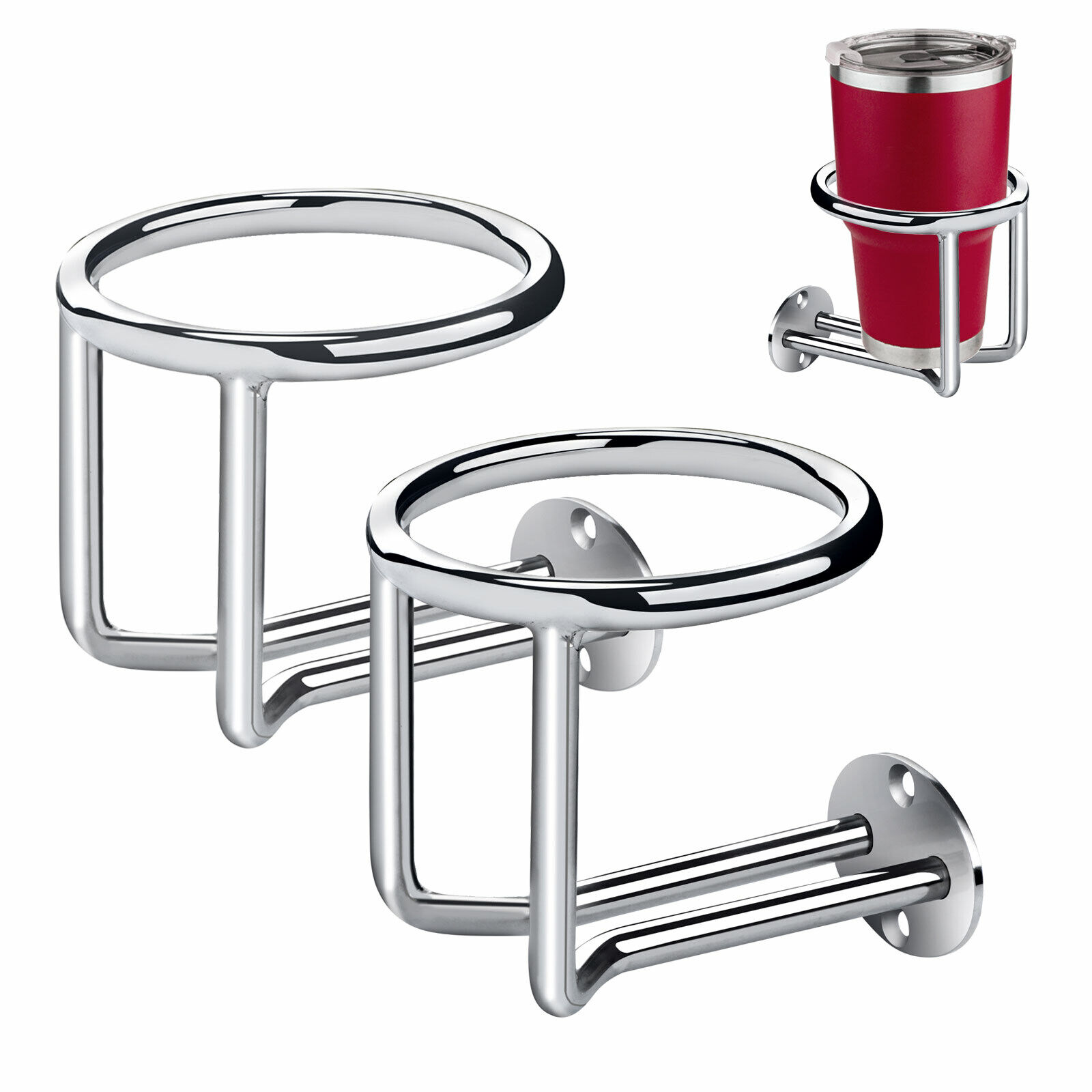 2X Marine Stainless Steel Ring Cup Drink Holder Polished Multipurpose Heavy Duty