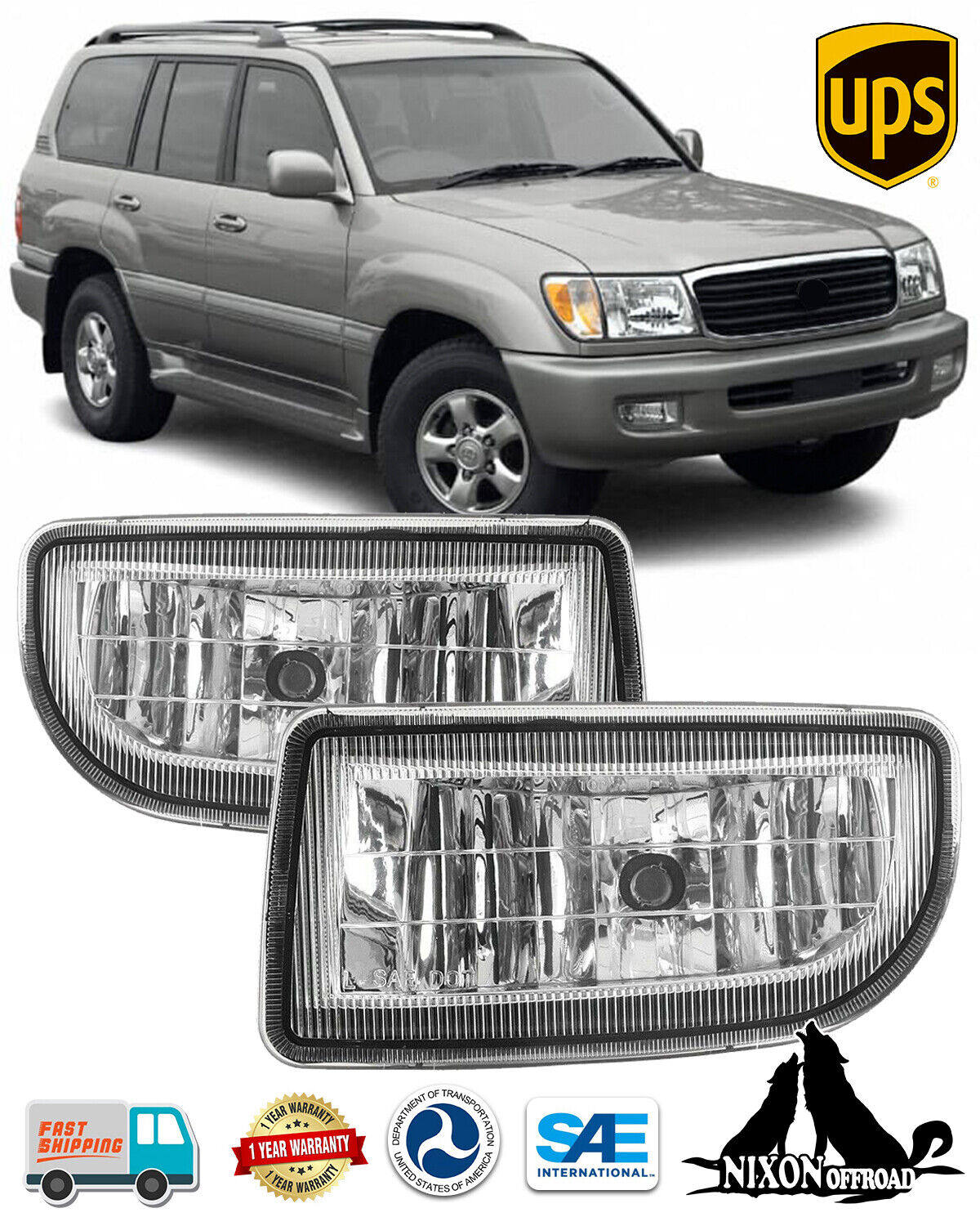 Fog Lights For 1998-2007 Toyota Land Cruiser Bumper Lamps w/Wiring+Switch Kit