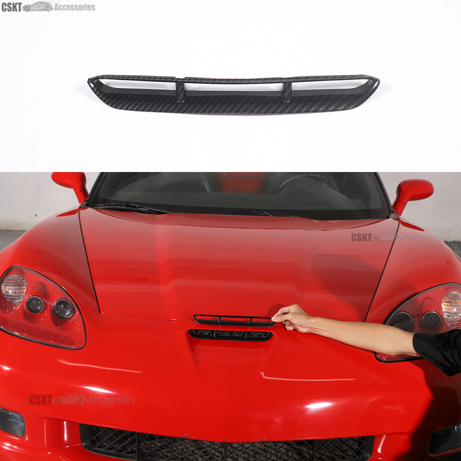Fits 2005-2013 Corvette C6 Hood Scoop Cover Molding Frame ABS Carbon Fiber Trim