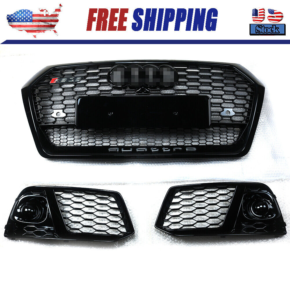 For Audi Q5 SQ5 2018 2019 RSQ5 Front Honeycomb Mesh Grill + Fog Lamp Grilles 