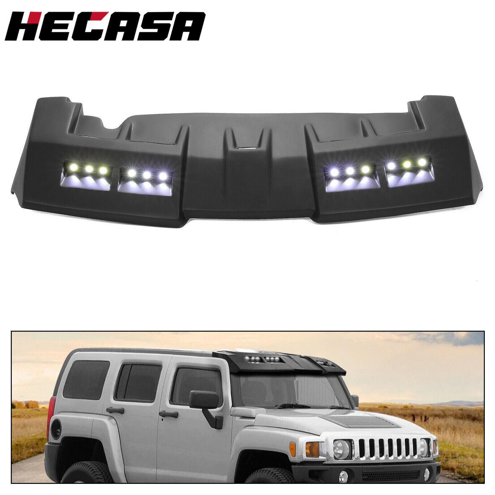 HECASA Sun Visor Roof For Hummer H3 Fiberglass Black w/ LED DRL Lights 1-Piece