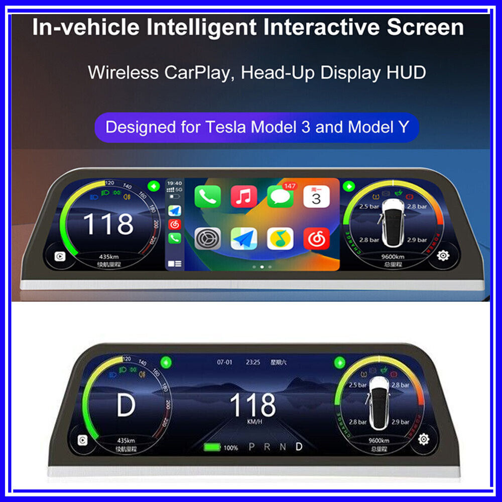 9.66\'\' HUD Head Up Display HD Dashboard Carplay Screen For Tesla Model 3 Y