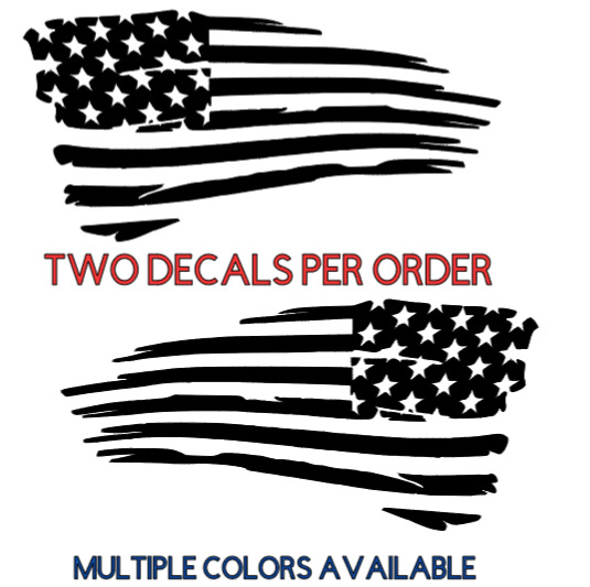 Tattered American Flag Distressed Vinyl Decal Sticker | Ripped Torn USA SET of 2