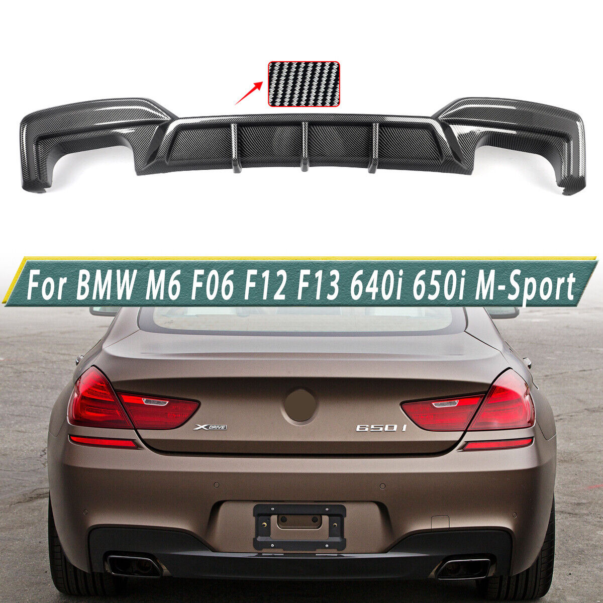 For BMW F06 F12 F13 640i 650i M Sport 2012-2018 Carbon Look Rear Bumper Diffuser