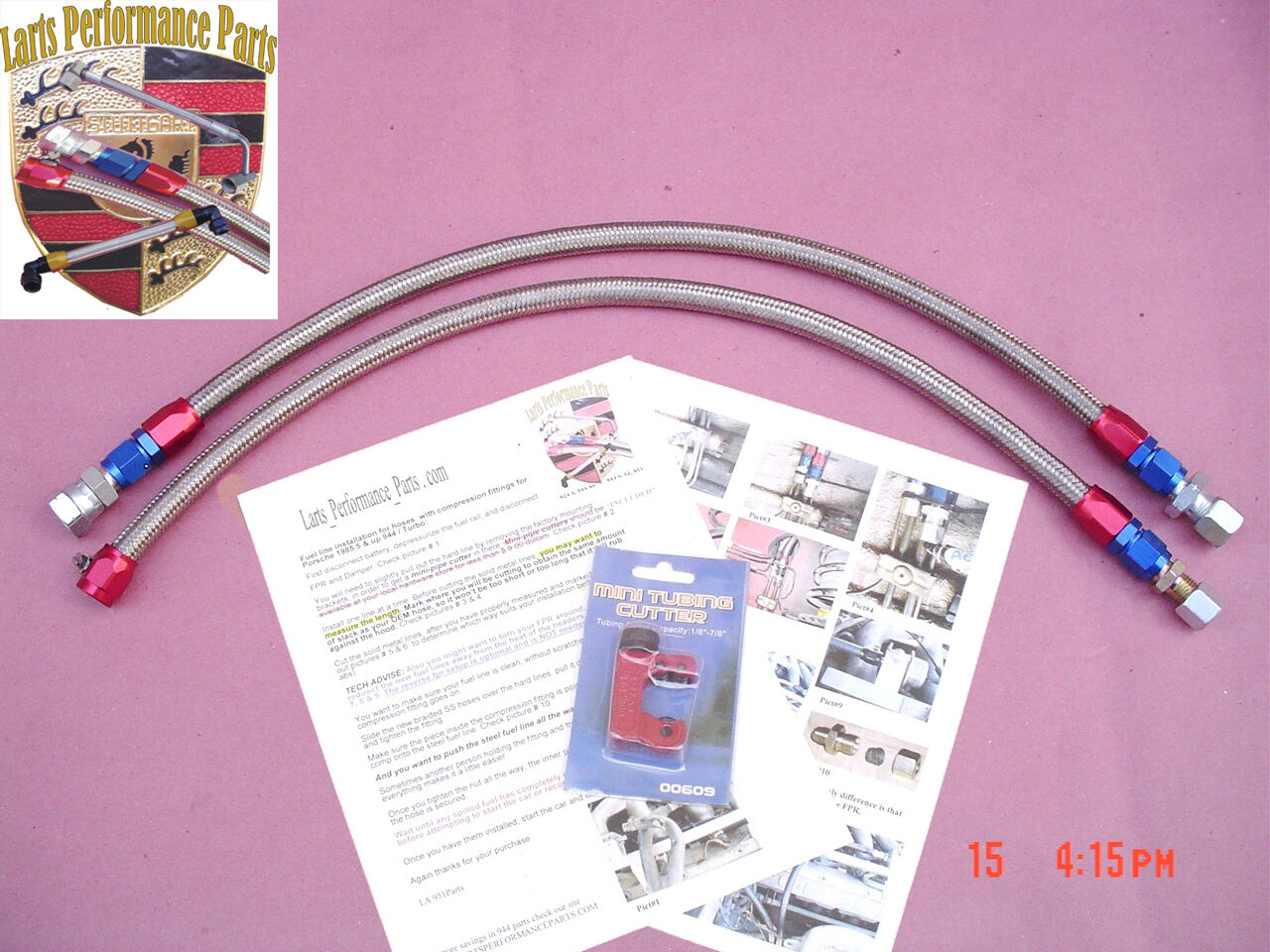 1986-1989 Porsche 944na 944 non Turbo , Stainless Steel Braided Fuel Lines 2 PCS