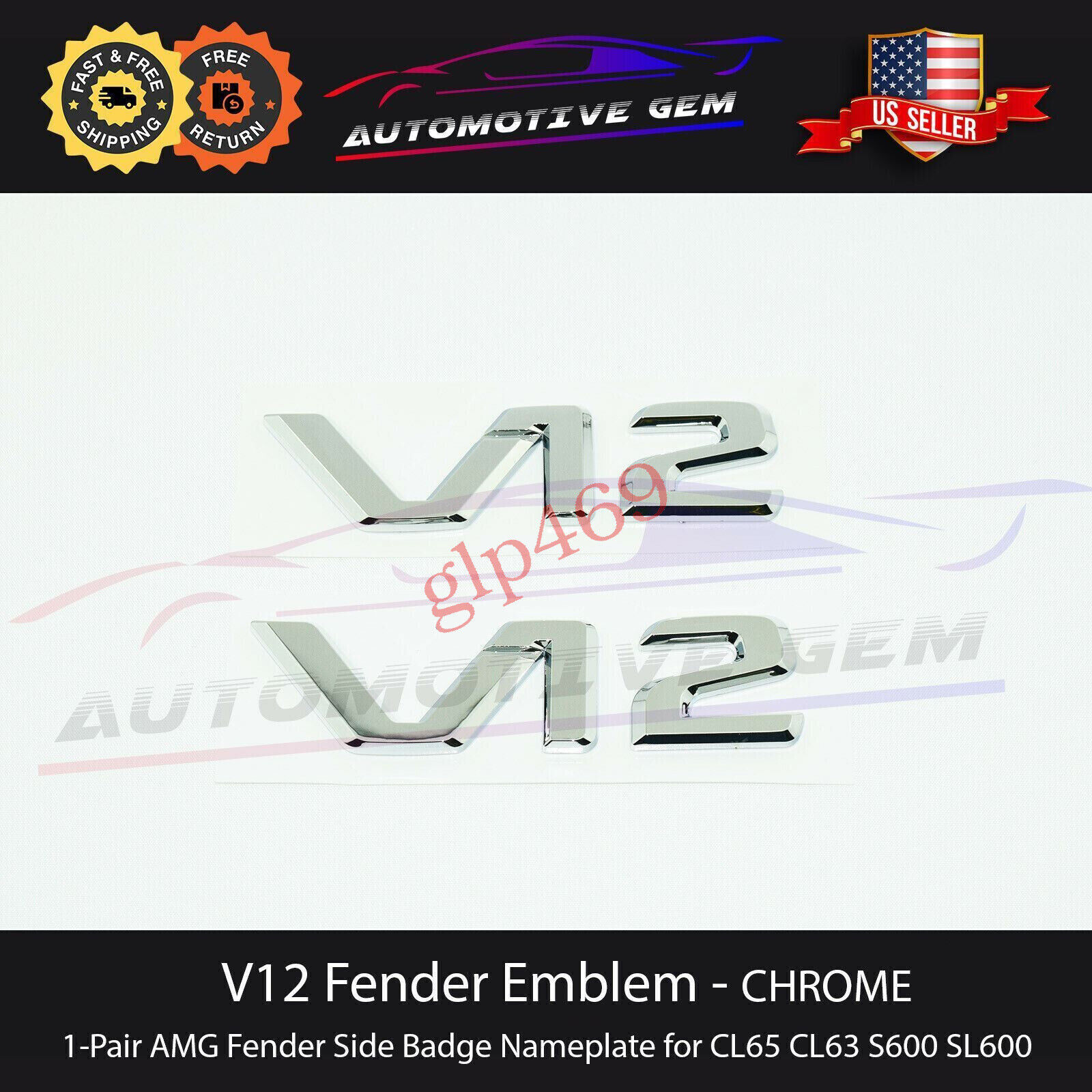 V12 AMG Emblem Fender Side Badge Chrome Nameplate for Mercedes Benz CL SL S