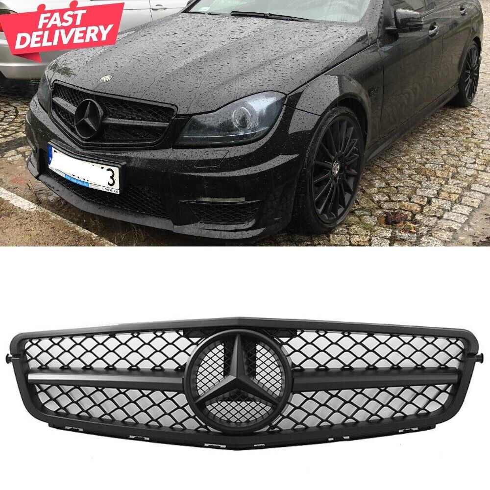 Black AMG Front Grille Grill W/Star For Mercedes Benz W204 C Class C300 2008-14
