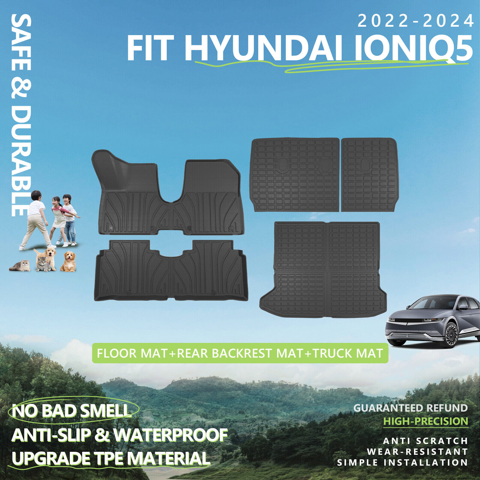For 2022-2024 Hyundai Ioniq 5 Floor Mats Backrest Mat Trunk Mat Cargo Liners