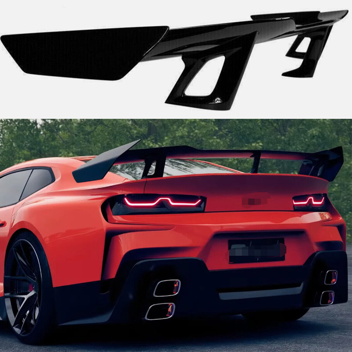 ZL1 1LE STYLE BIG REAR TRUNK SPOILER WING FOR 2016-2023 CHEVY CAMARO GLOSS BLACK