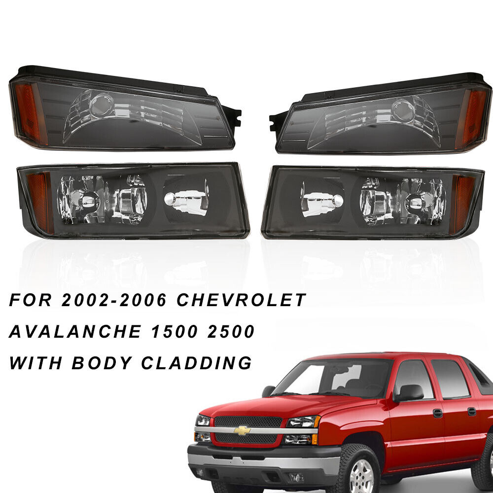 Black Headlight Assembly For 02-06 Chevy Avalanche w/ Body Cladding Clear Lens