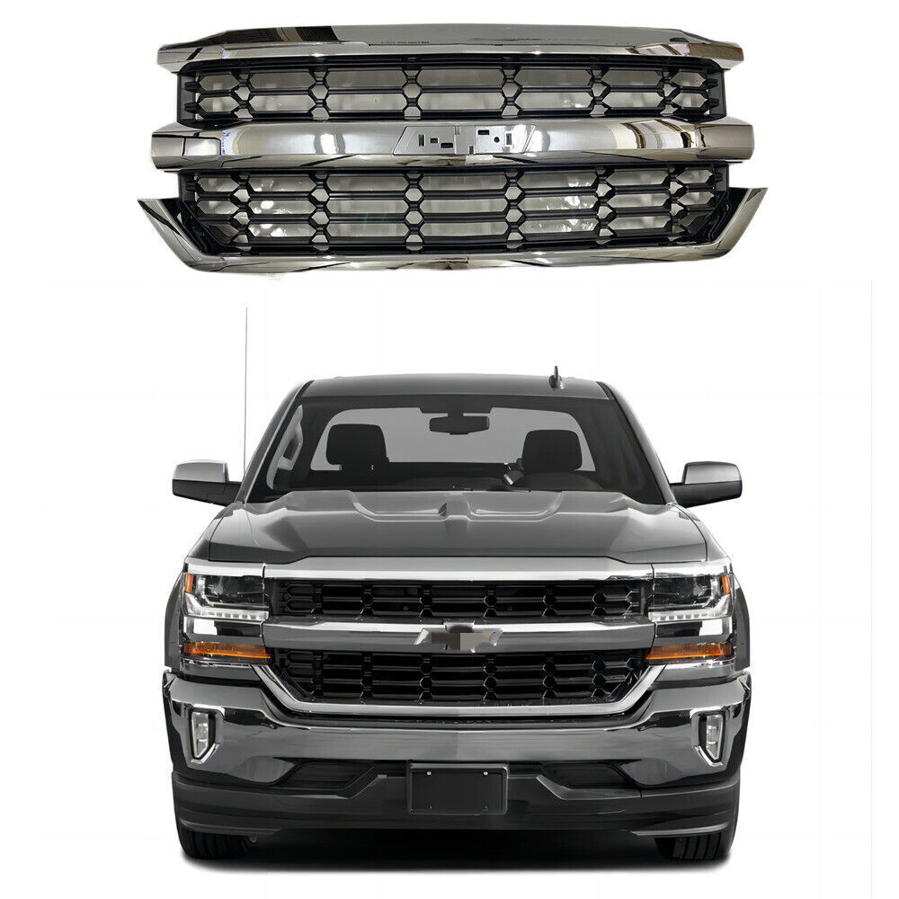 Front Upper Grille Fits for 2016-2019 Chevy Silverado 1500 CHROME 84602489 NEW
