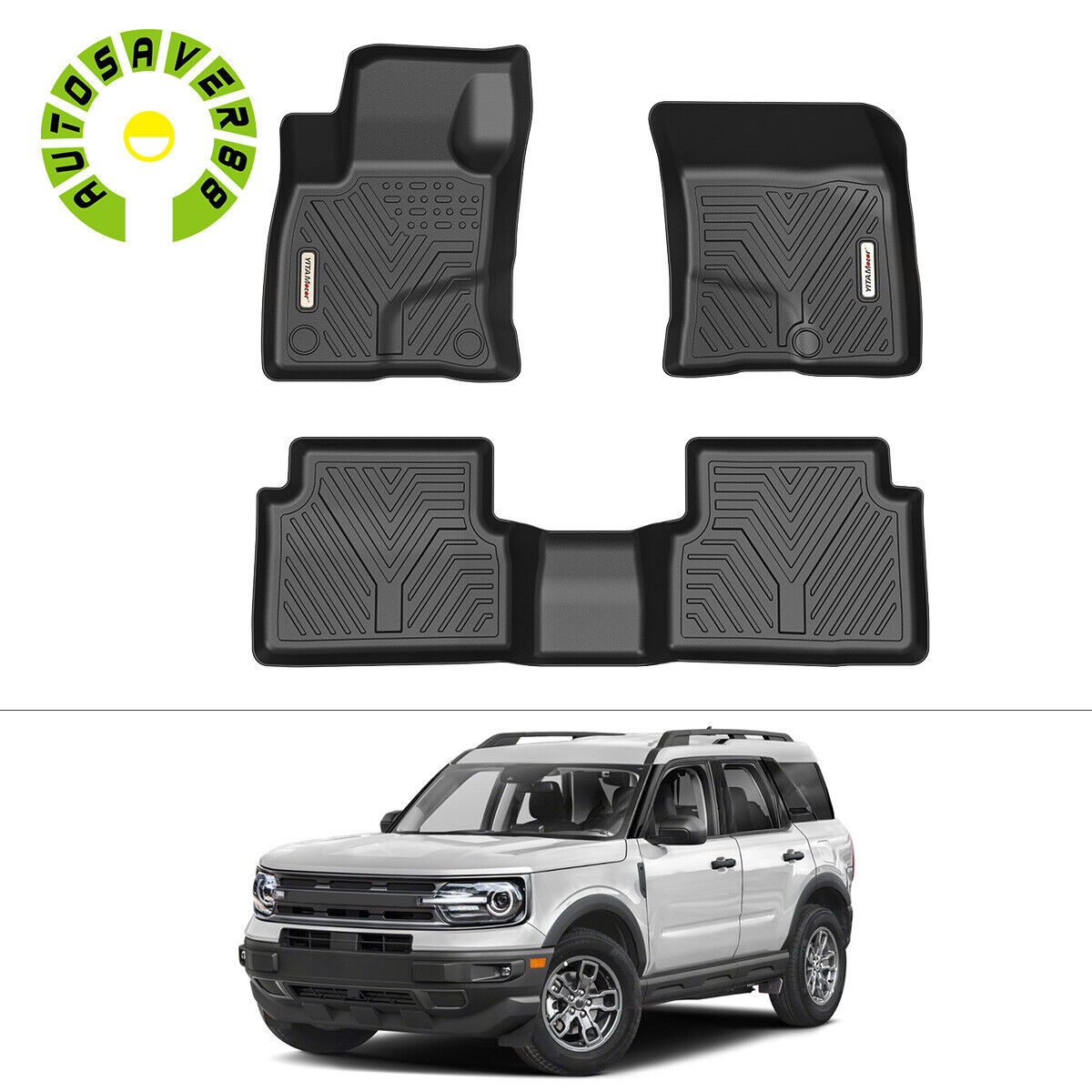 3D Floor Mats for 2021-2023 Ford Bronco Sport Black Rubber All Weather Liners
