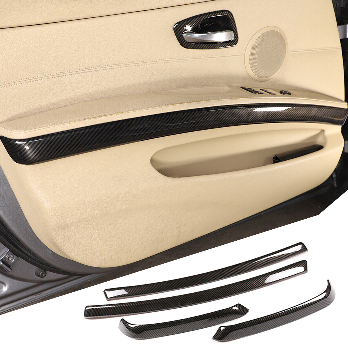 Carbon Fiber ABS Interior Door Panel Trim Cover For BMW 3-series E90 Sedan 05-12