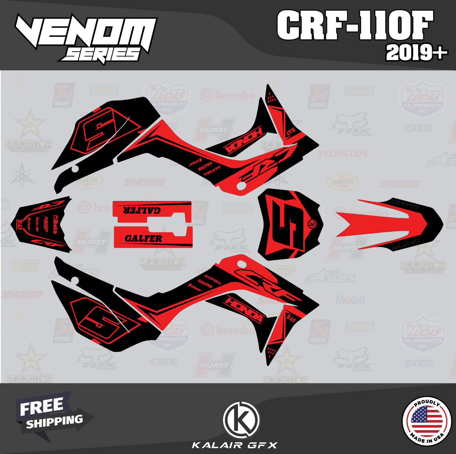 Graphics Kit for HONDA CRF110F CRF110 2019 2020 2021 2022 2023 Venom- Red Shift