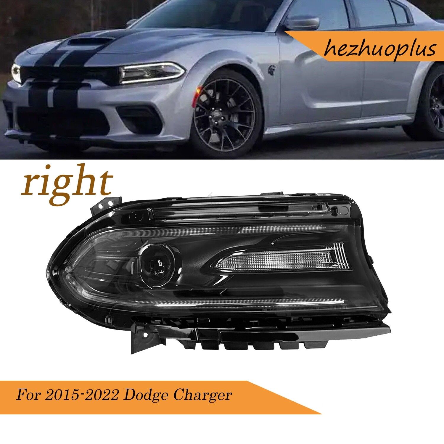 For 2015-2022 Dodge Charger W/Halogen Headlight  Black Housing passenger RH Side