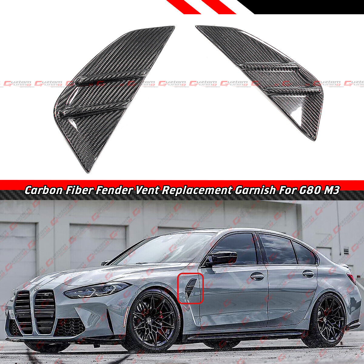 FOR 21-24 BMW G80 M3 CARBON FIBER REPLACEMENT FRONT FENDER SIDE VENT COVER TRIM