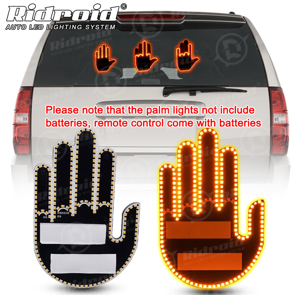 Amber LED Middle Finger Light Hand Finger Gesture Light w/Remote Car Signs-Light