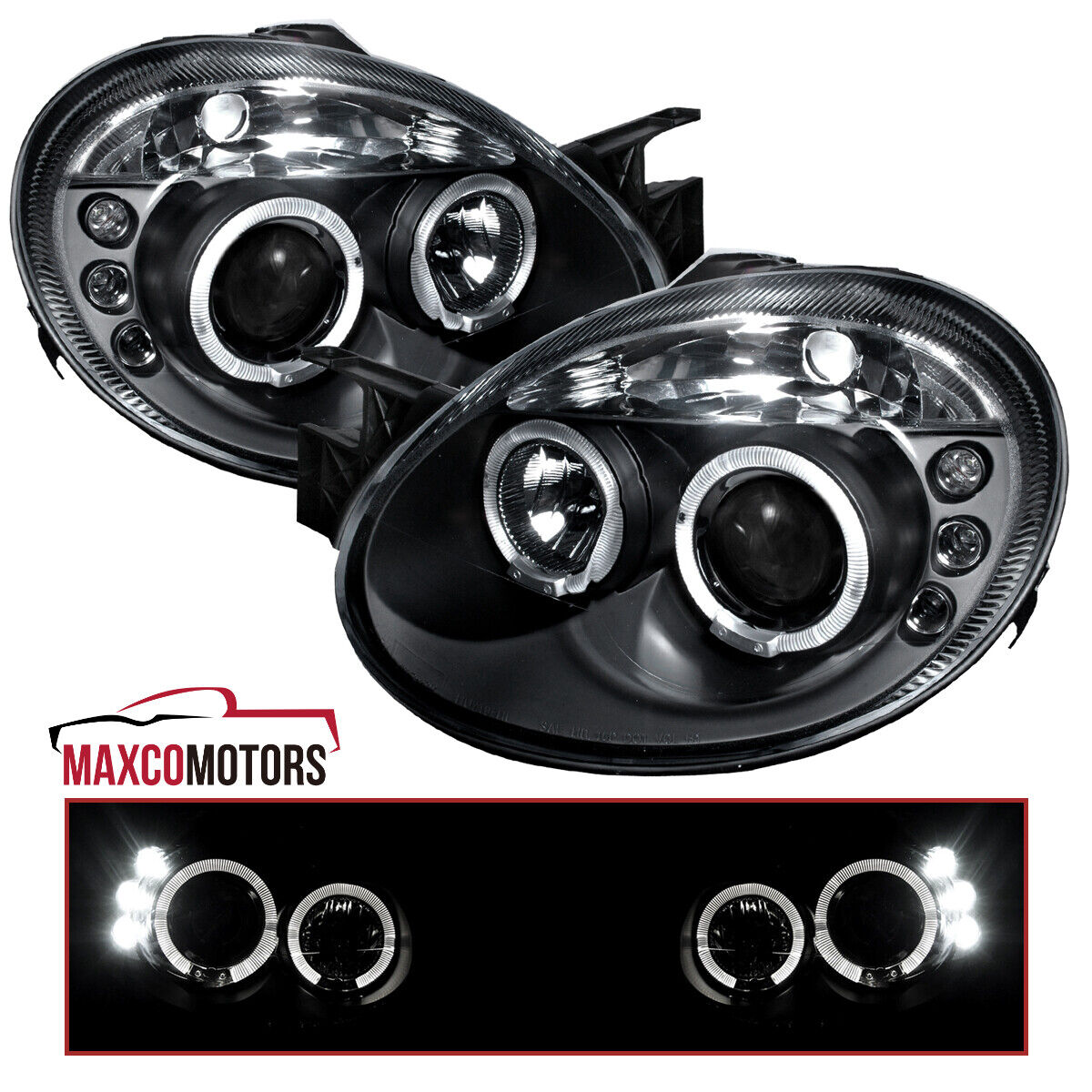 Black Projector Headlights Fits 2003-2005 Dodge Neon LED Halo Lamp Left+Right