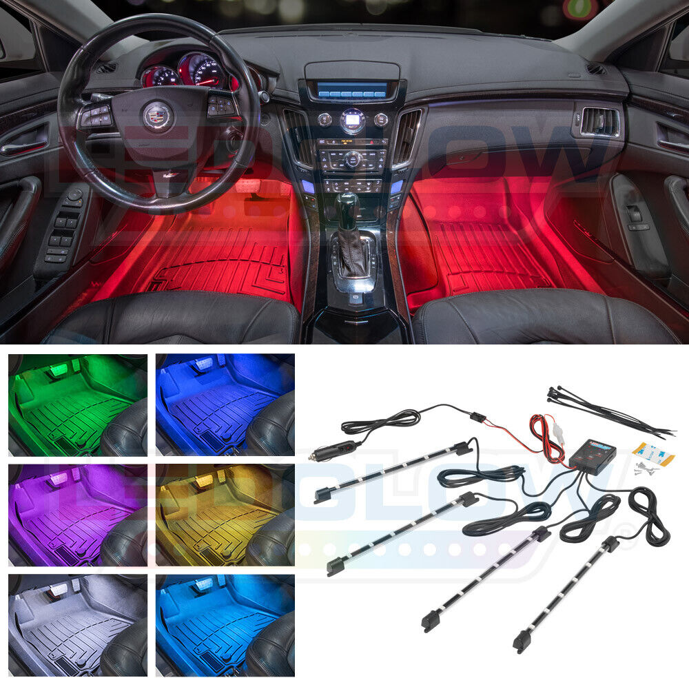NEW LEDGLOW 4pc 7 COLOR LED INTERIOR LIGHT KIT for ALL CARS w ACCENT NEON GLOW