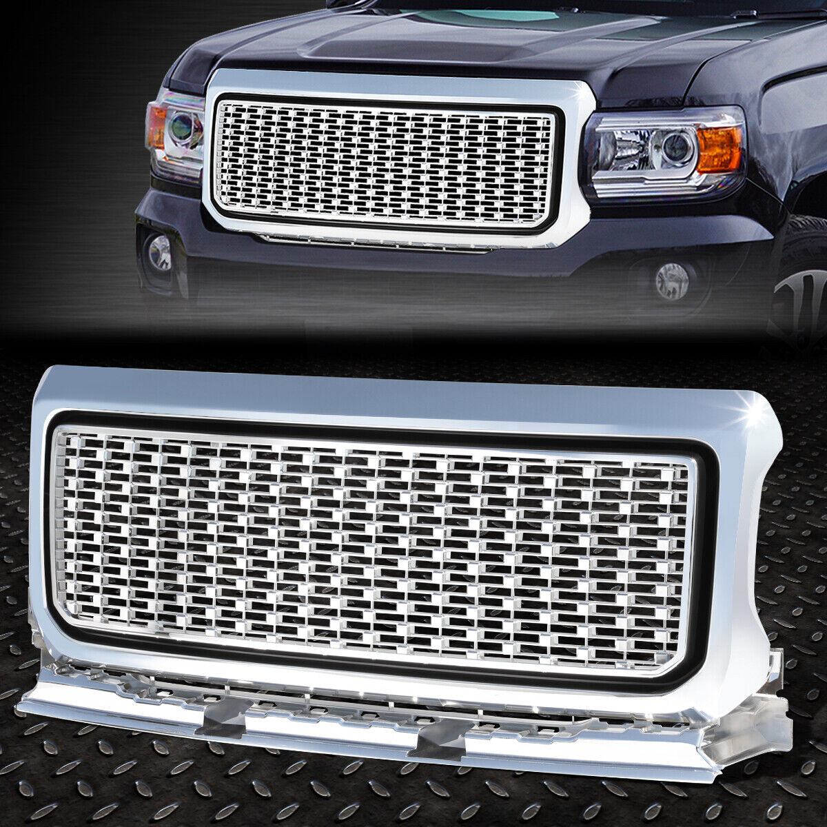 FOR 15-18 GMC CANYON PICKUP CHROME DENALI STYLE FRONT BUMPER/HOOD GRILLE/GRILL