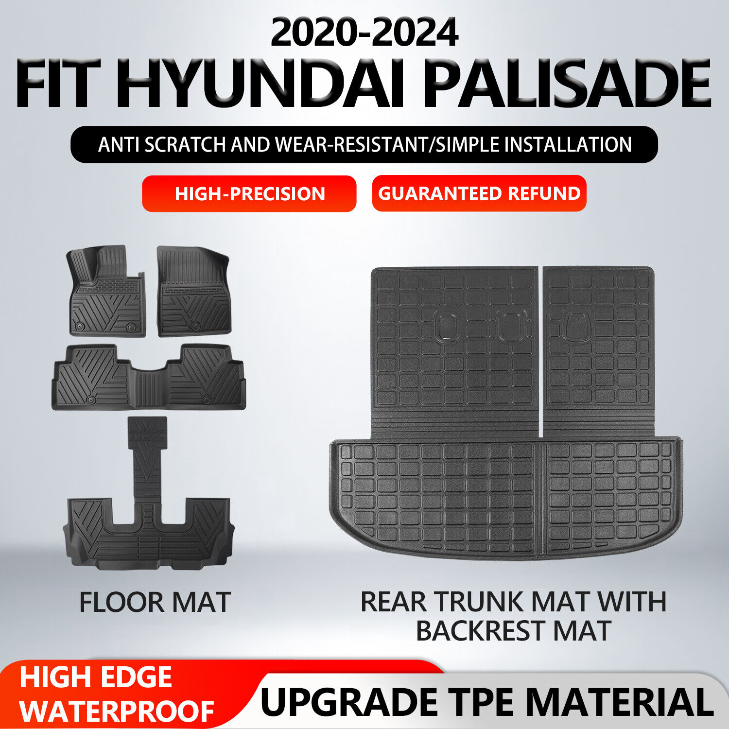 For 2020-2024 Hyundai Palisade Trunk Mats Backrest Mat Floor mats Cargo Liners