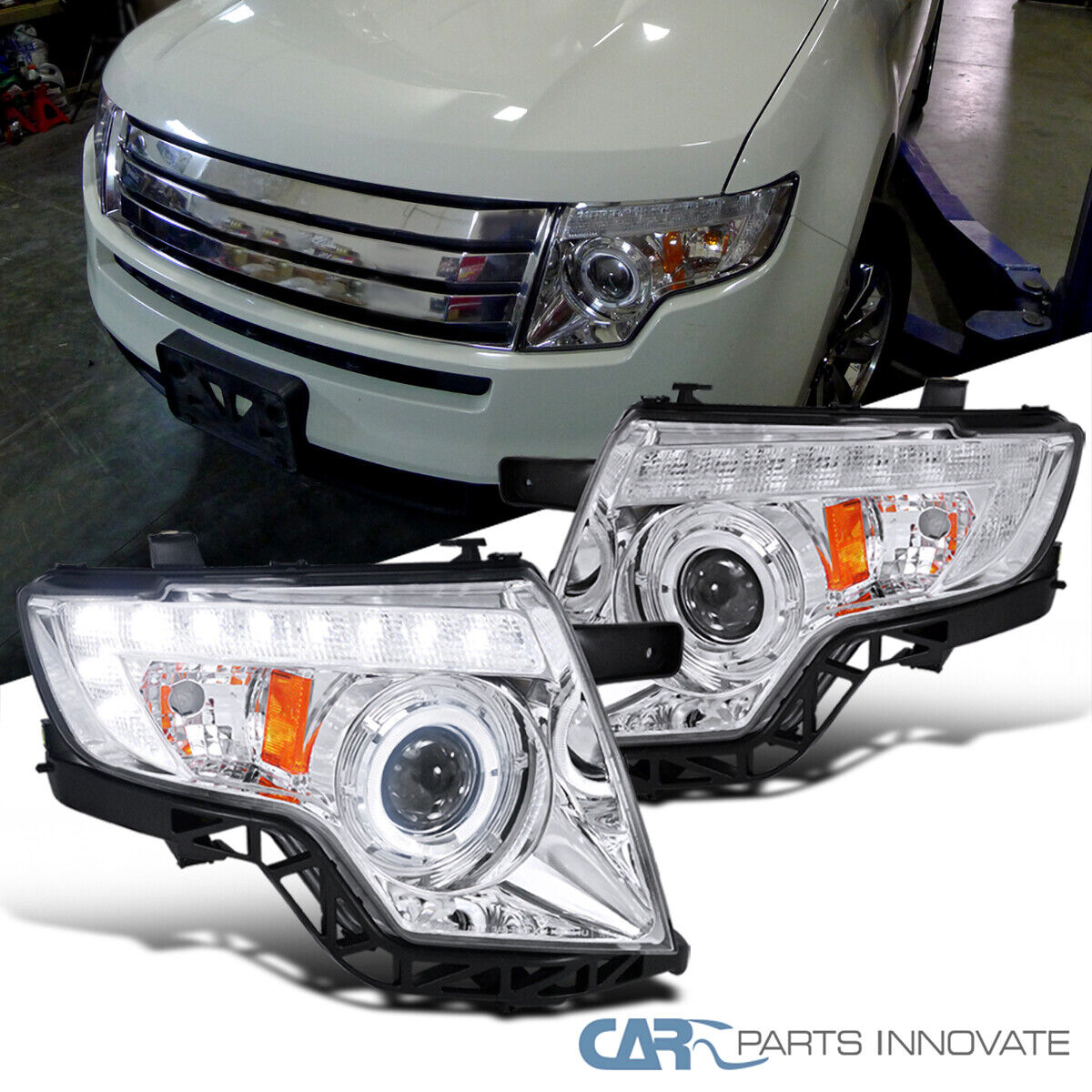 Fits 07-10 Ford Edge LED DRL Halo Projector Headlights Turn Signal Lamps