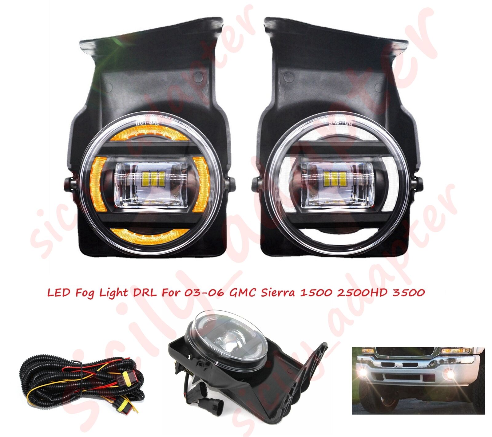 Fits GMC Sierra 1500 2500HD 3500 2003-2006 Front Bumper Lamps LED Fog Lights DRL
