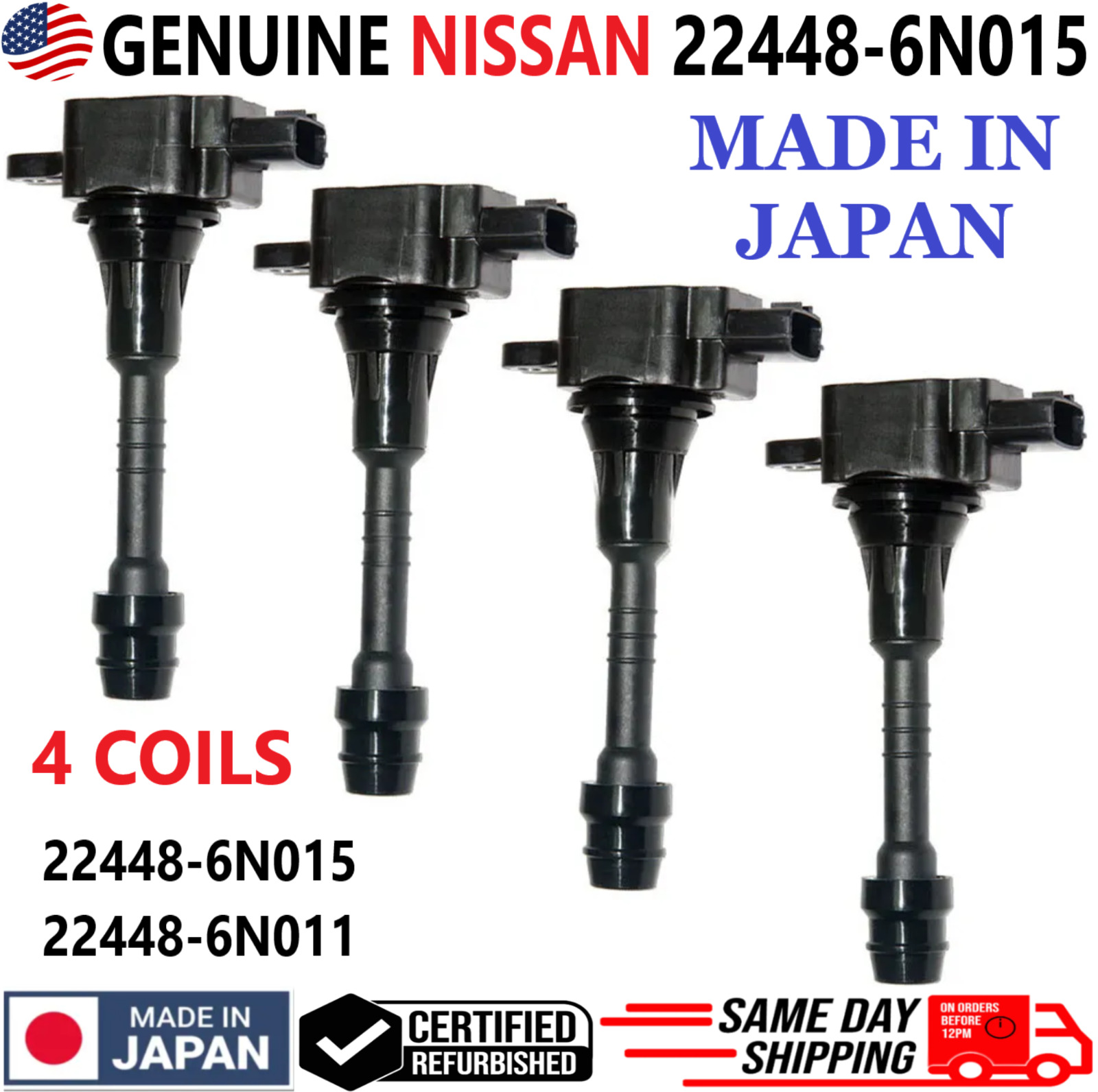 GENUINE Ignition Coils For 2001-2006 Nissan Sentra & Altima 1.8L I4, 22448-6N015