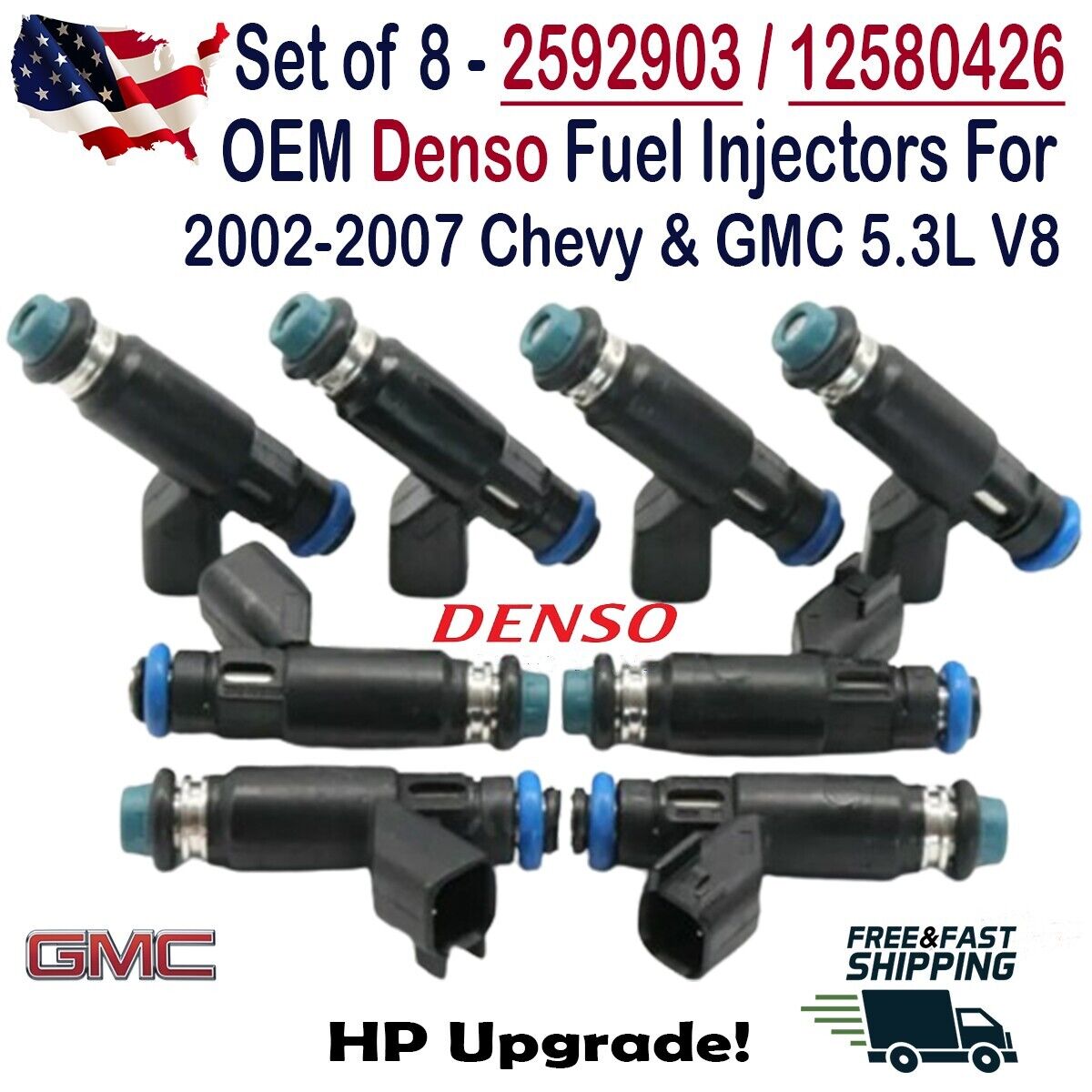 OEM Denso 8Pcs HP Upgrade Fuel Injectors for 2002-2007 Chevrolet & GMC 5.3L V8 S