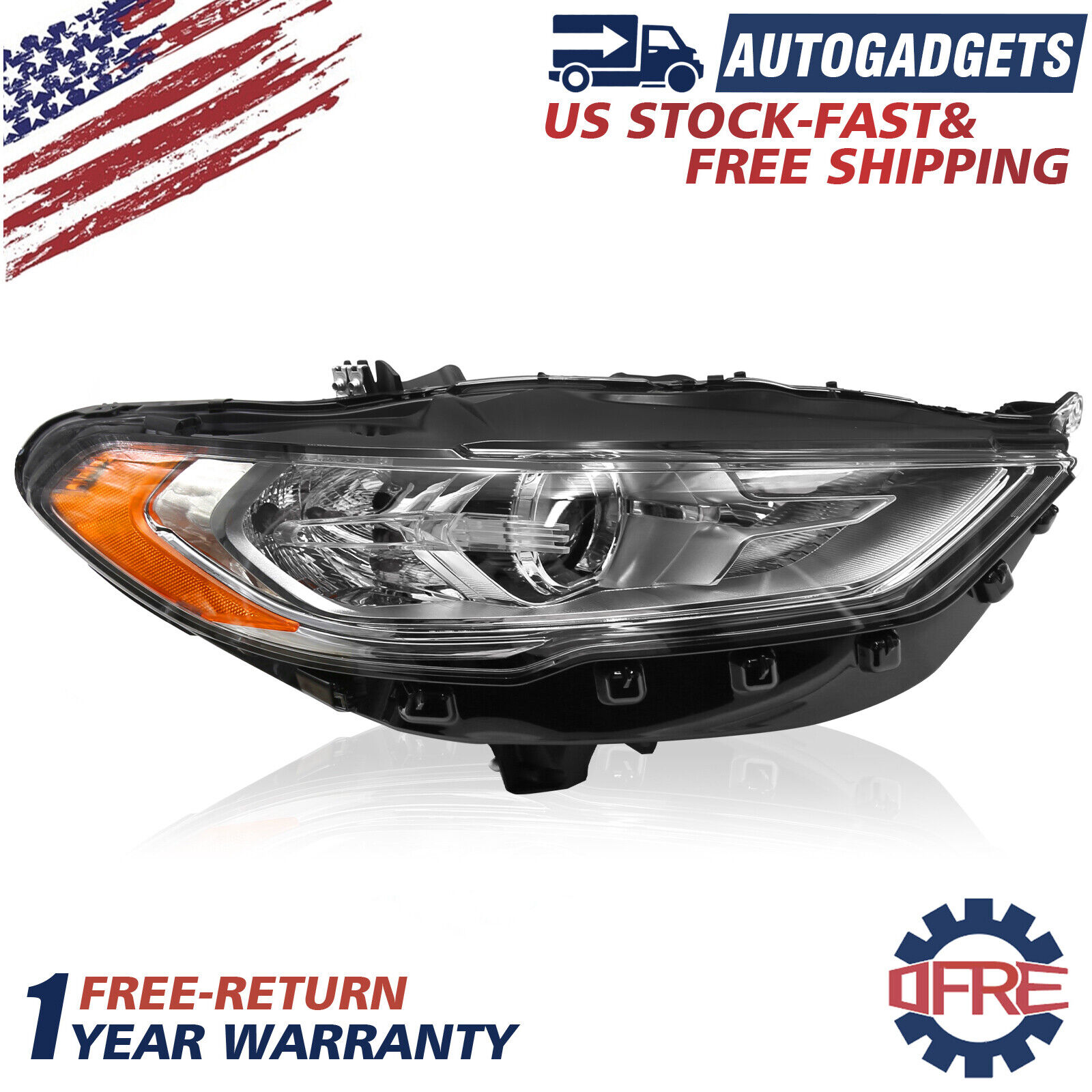 Passenger Side Halogen DRL Projector Headlight For 2017 2018 2020 Ford Fusion