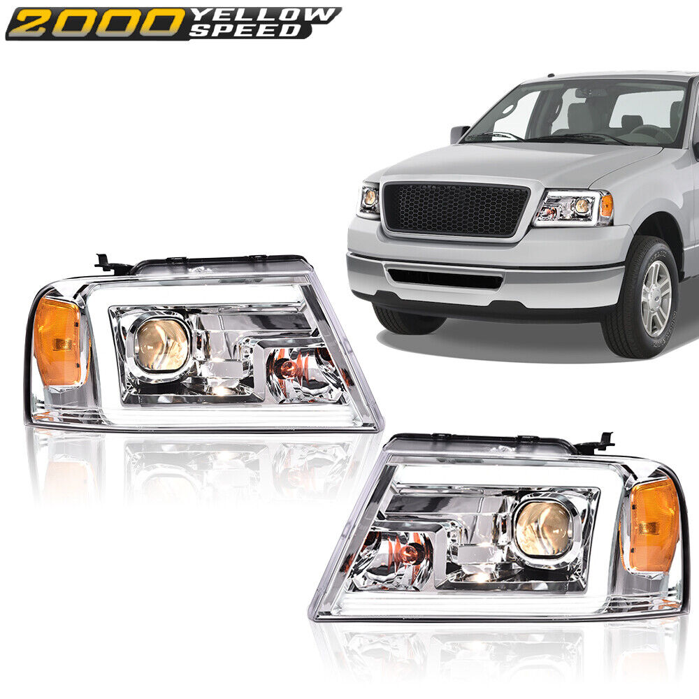 LED DRL Projector Headlights Clear Lens Fit For 04-08 Ford F-150/Lincoln Mark LT