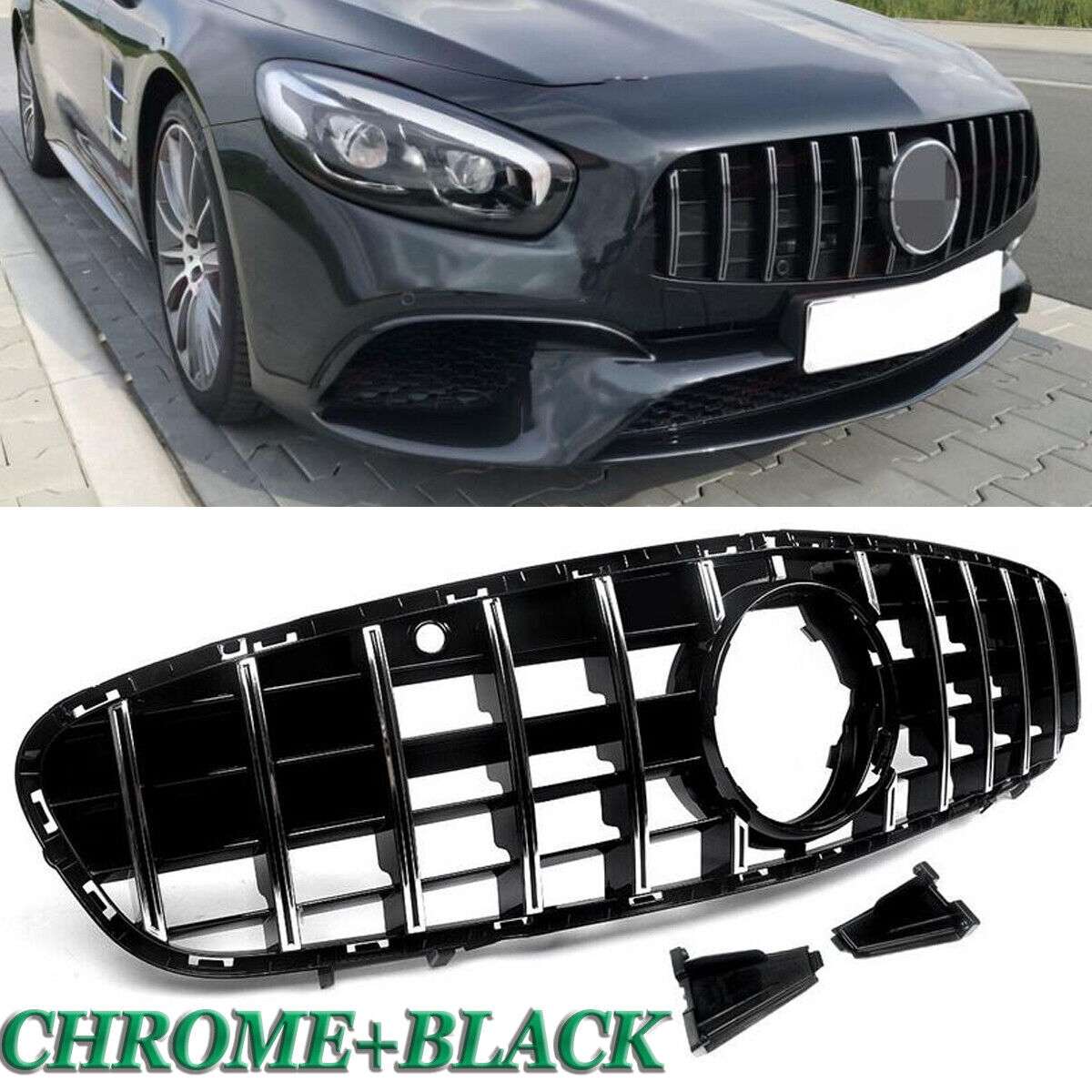 Chorme + Black Front Grille For Mercedes Benz R231 GT GTR Style Grill 2017-2020