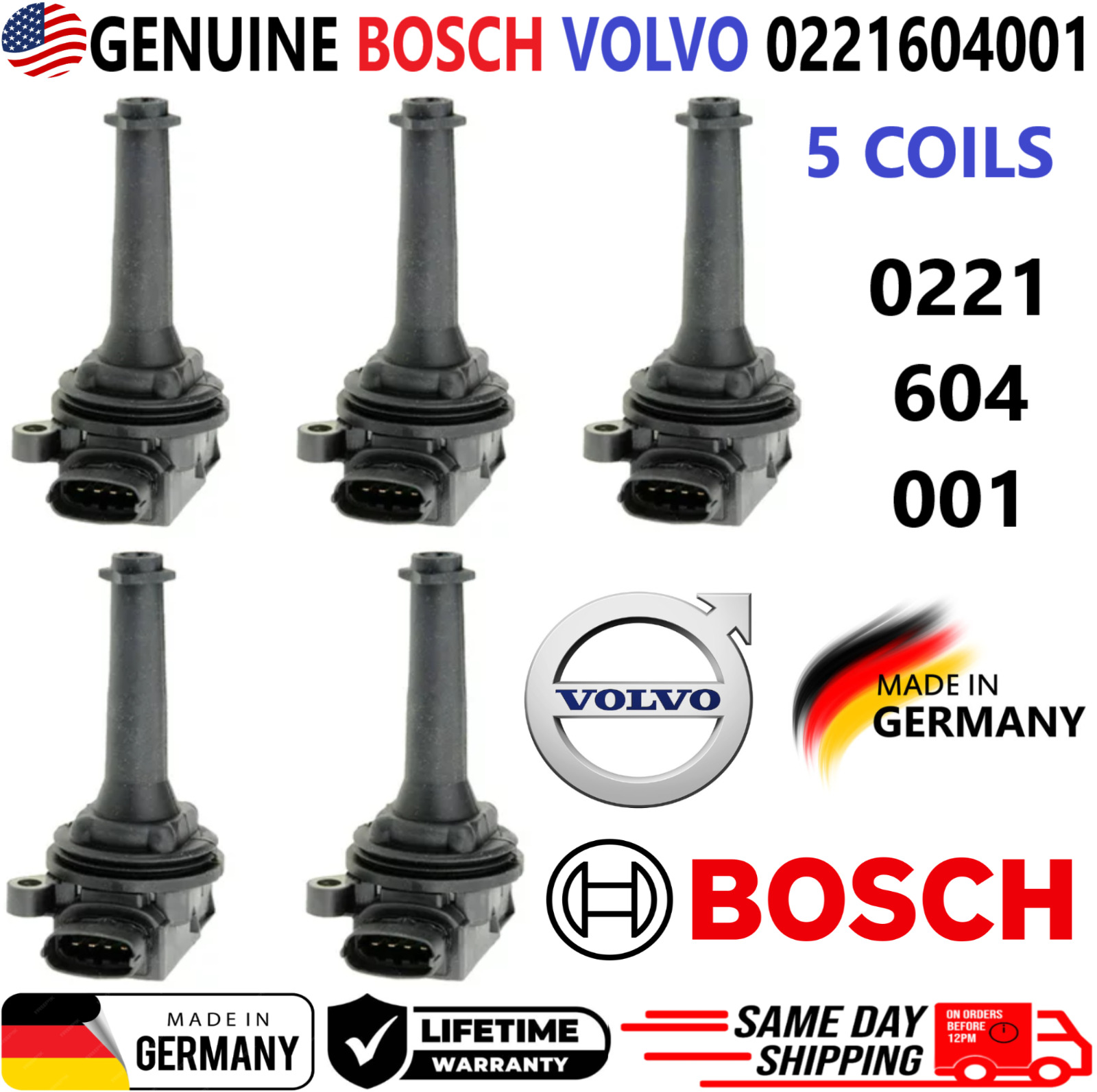 GENUINE BOSCH x5 Ignition Coils For 1999-2009 Volvo C70 S60 S70 80 V70 XC70 XC90